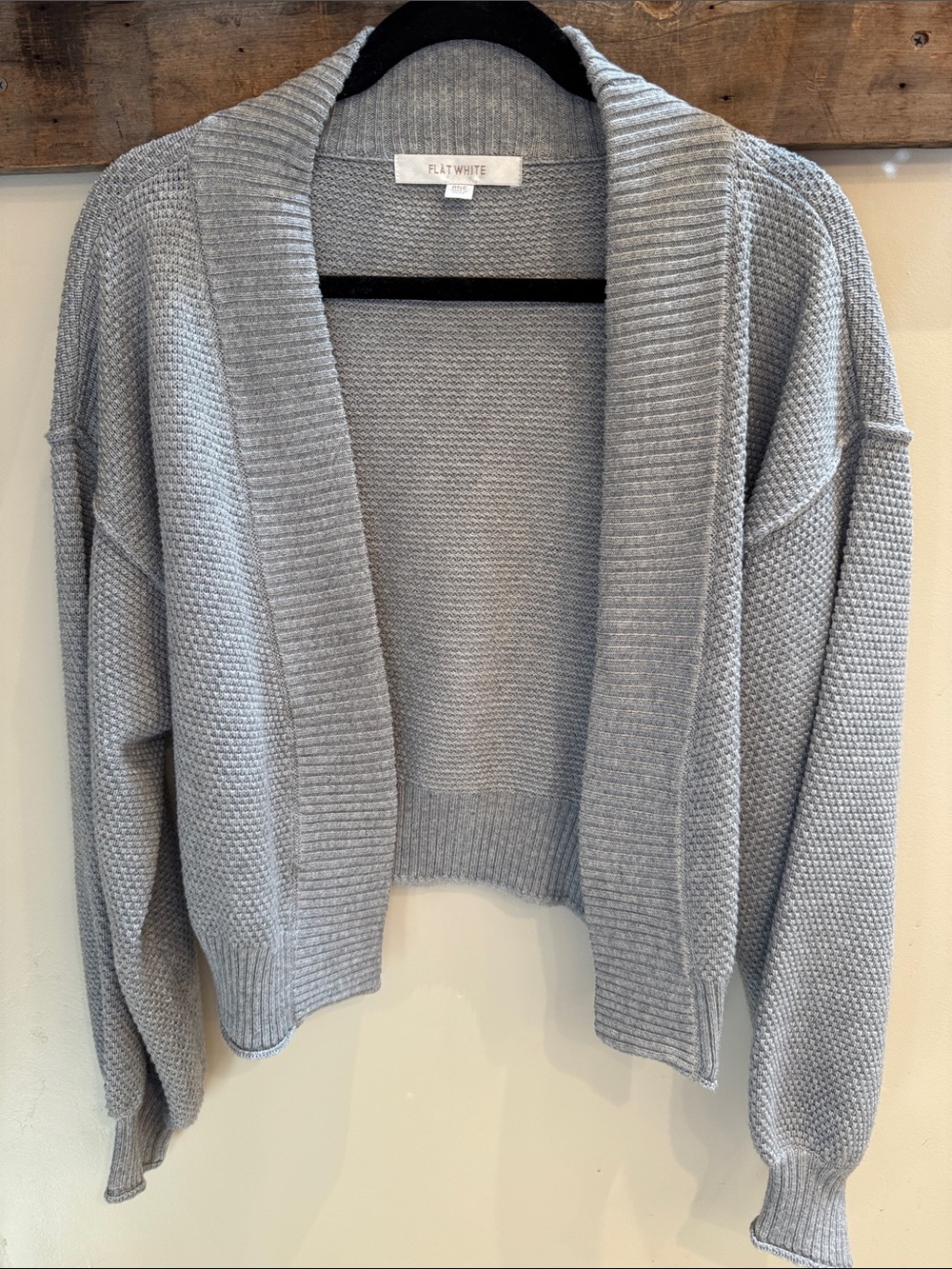 Flat White Light Gray Shawl Collar Knit Cardigan One Size